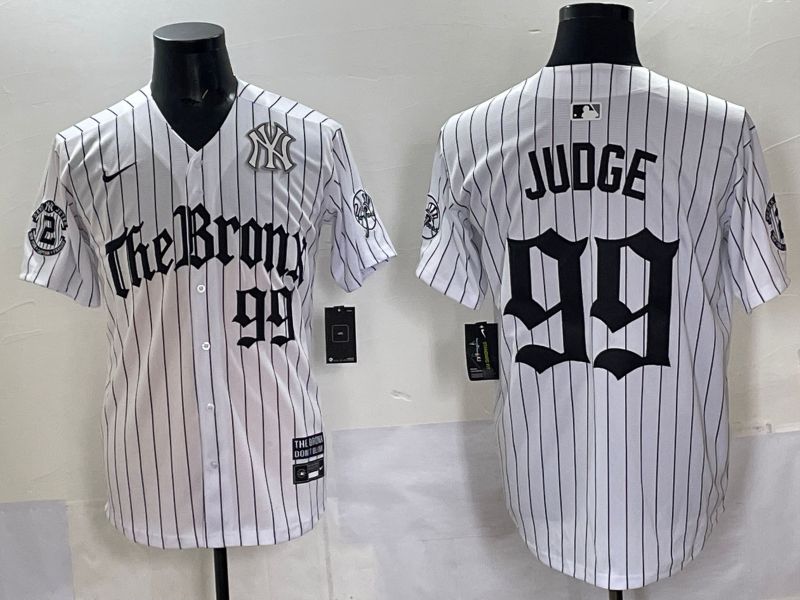 Men 2025 New York Yankees #99 Judge White Stripe Five generations Joint Name Nike MLB Jersey style 06
